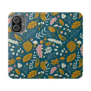 Autumn Foliage Phone Case with Gold and Blue Pattern