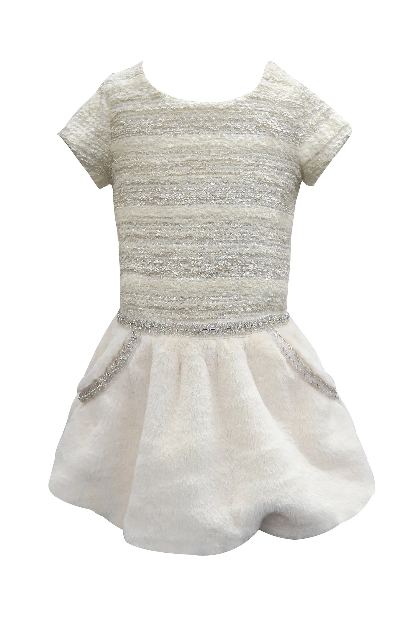 Baby Girls Faux Fur Short Sleeve Dressy Dress