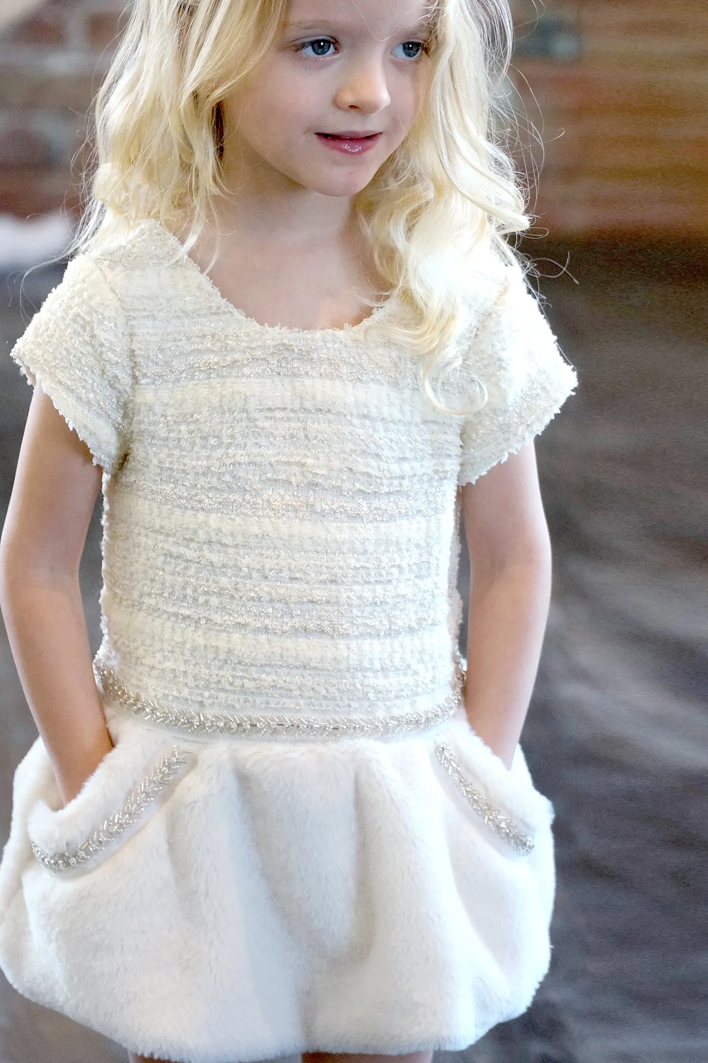 Baby Girls Faux Fur Short Sleeve Dressy Dress