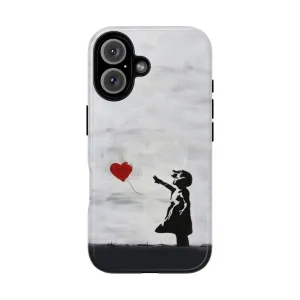 Banksy-Inspired Graffiti Art Heart Balloon Phone Case - High-Quality Street Art Design