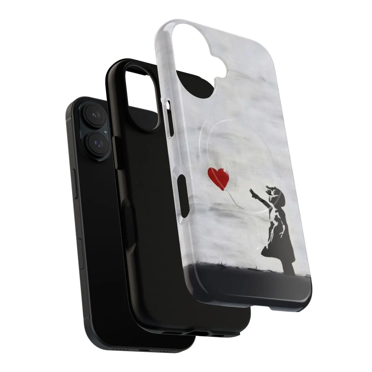 Banksy-Inspired Graffiti Art Heart Balloon Phone Case - High-Quality Street Art Design