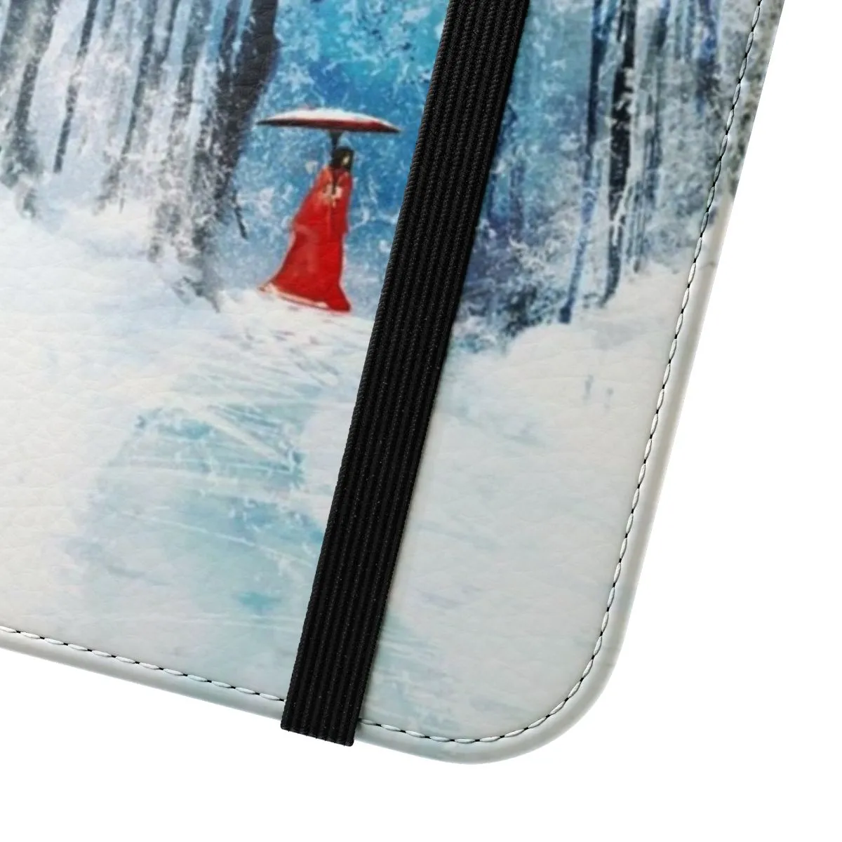 Beautiful Flip Cover Phone Case with Snowy Japanese Forest Design
