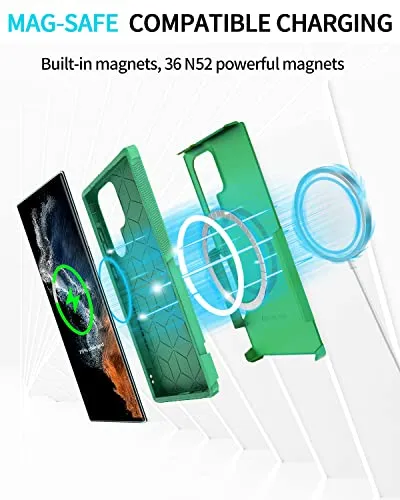 Beefeng for Galaxy S22 Ultra Case Compatible with MagSafe, Drop Proof Rugged Shockproof Magnetic Phone Cover for Samsung Galaxy S22 Ultra (Green)