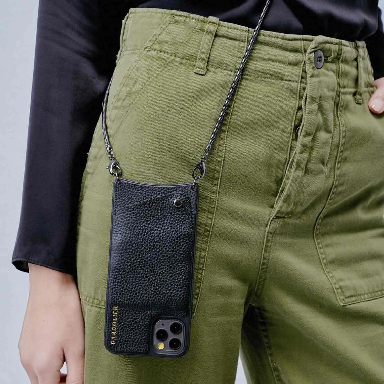 Belinda Pebble Leather Crossbody Bandolier - Black/Pewter