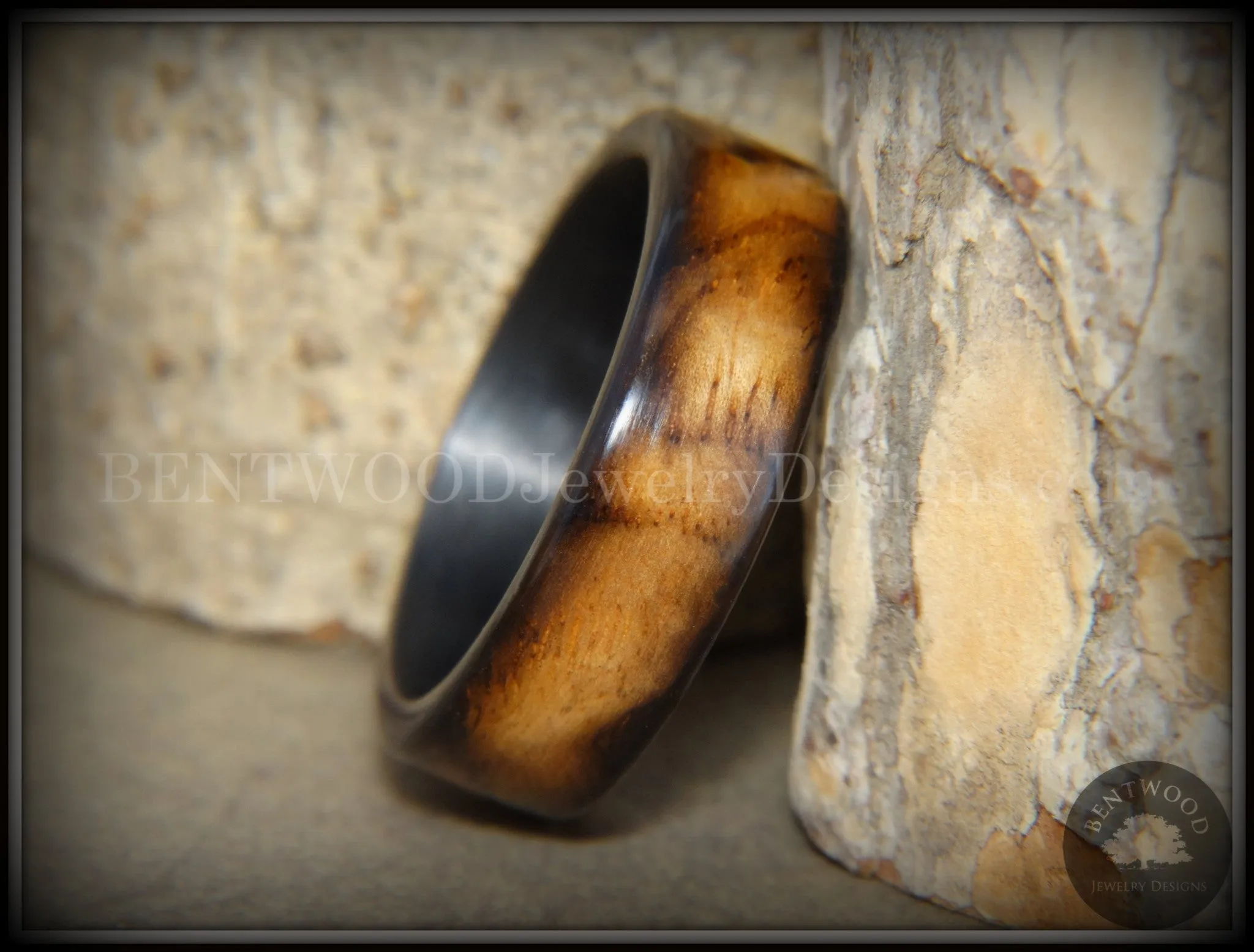 Bentwood Ring - "New Smokey" Bethlehem Olivewood Smoked on Carbon Fiber Core
