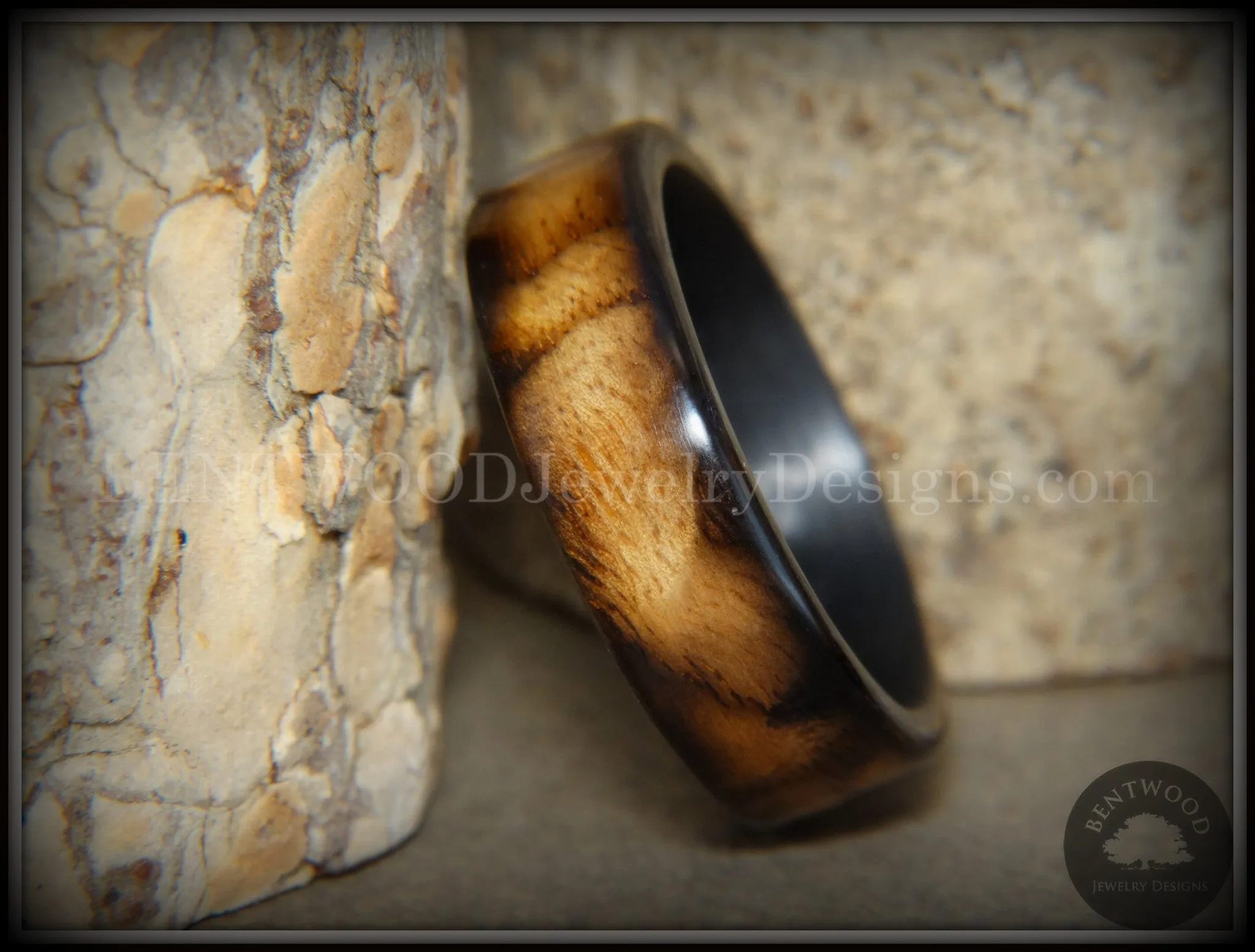 Bentwood Ring - "New Smokey" Bethlehem Olivewood Smoked on Carbon Fiber Core