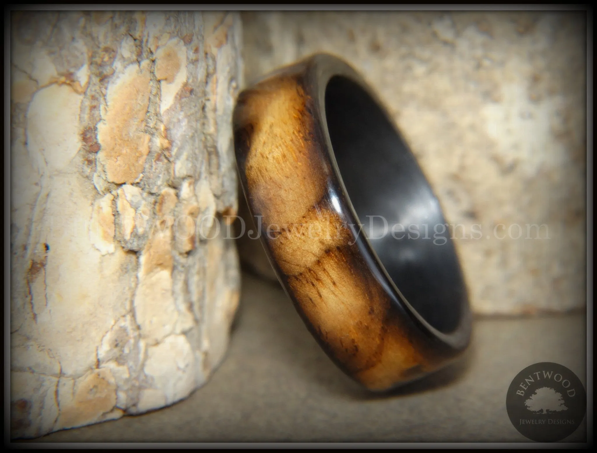 Bentwood Ring - "New Smokey" Bethlehem Olivewood Smoked on Carbon Fiber Core