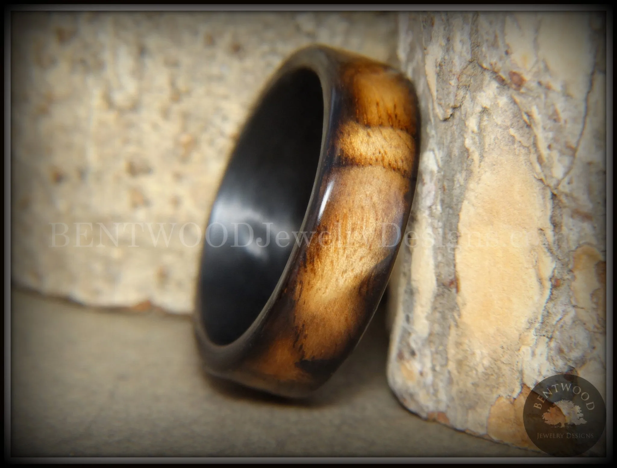 Bentwood Ring - "New Smokey" Bethlehem Olivewood Smoked on Carbon Fiber Core