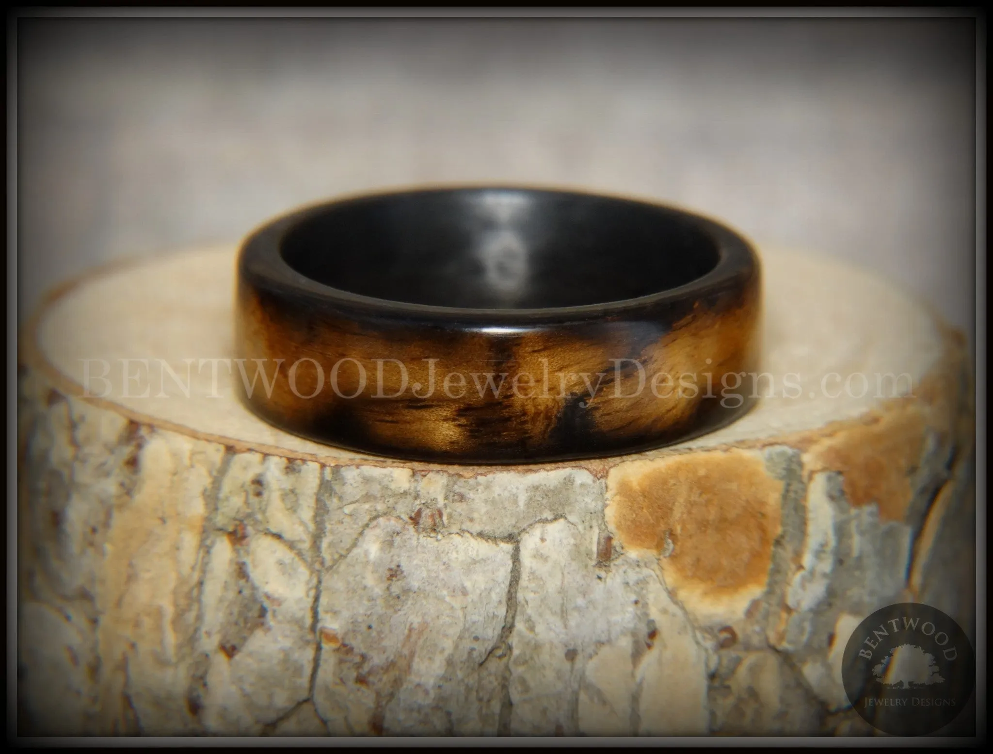 Bentwood Ring - "New Smokey" Bethlehem Olivewood Smoked on Carbon Fiber Core