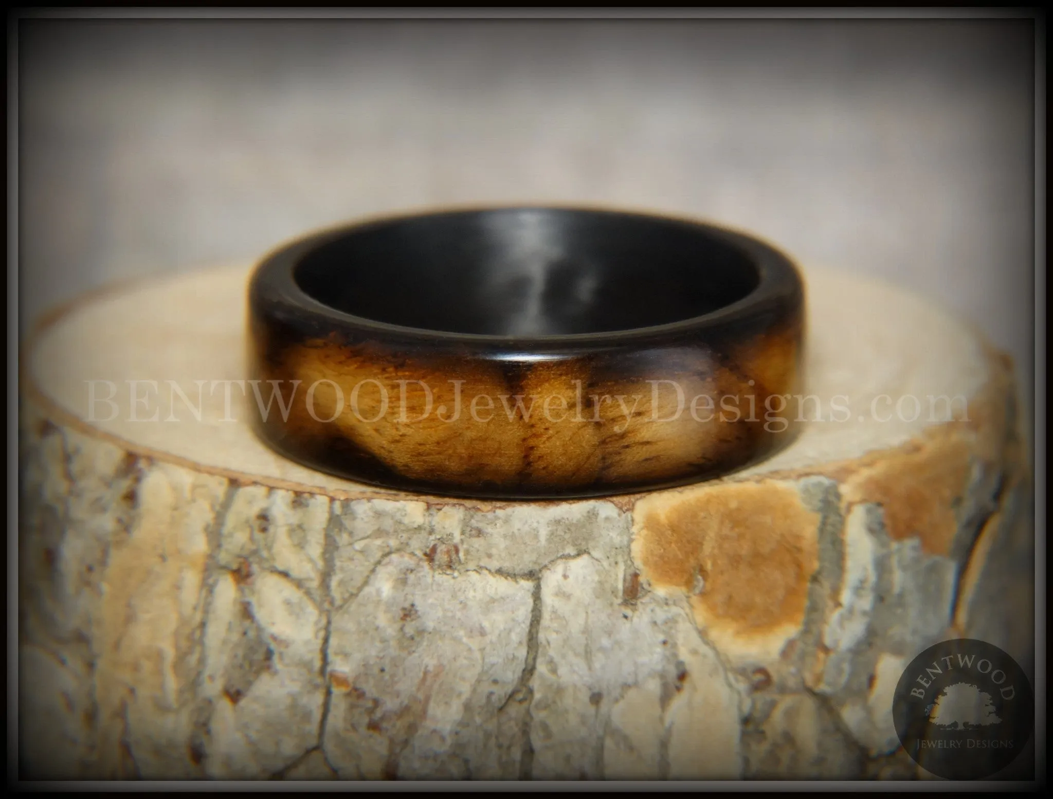Bentwood Ring - "New Smokey" Bethlehem Olivewood Smoked on Carbon Fiber Core