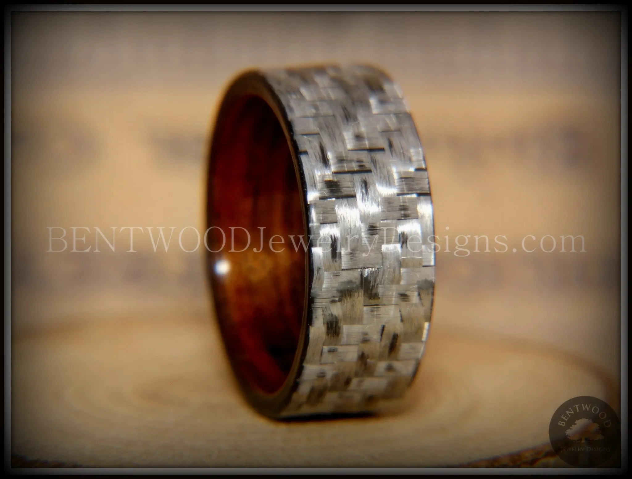 Bentwood Ring - "Silver Twill" Carbon Fiber on Rosewood Wood Comfort Fit Core