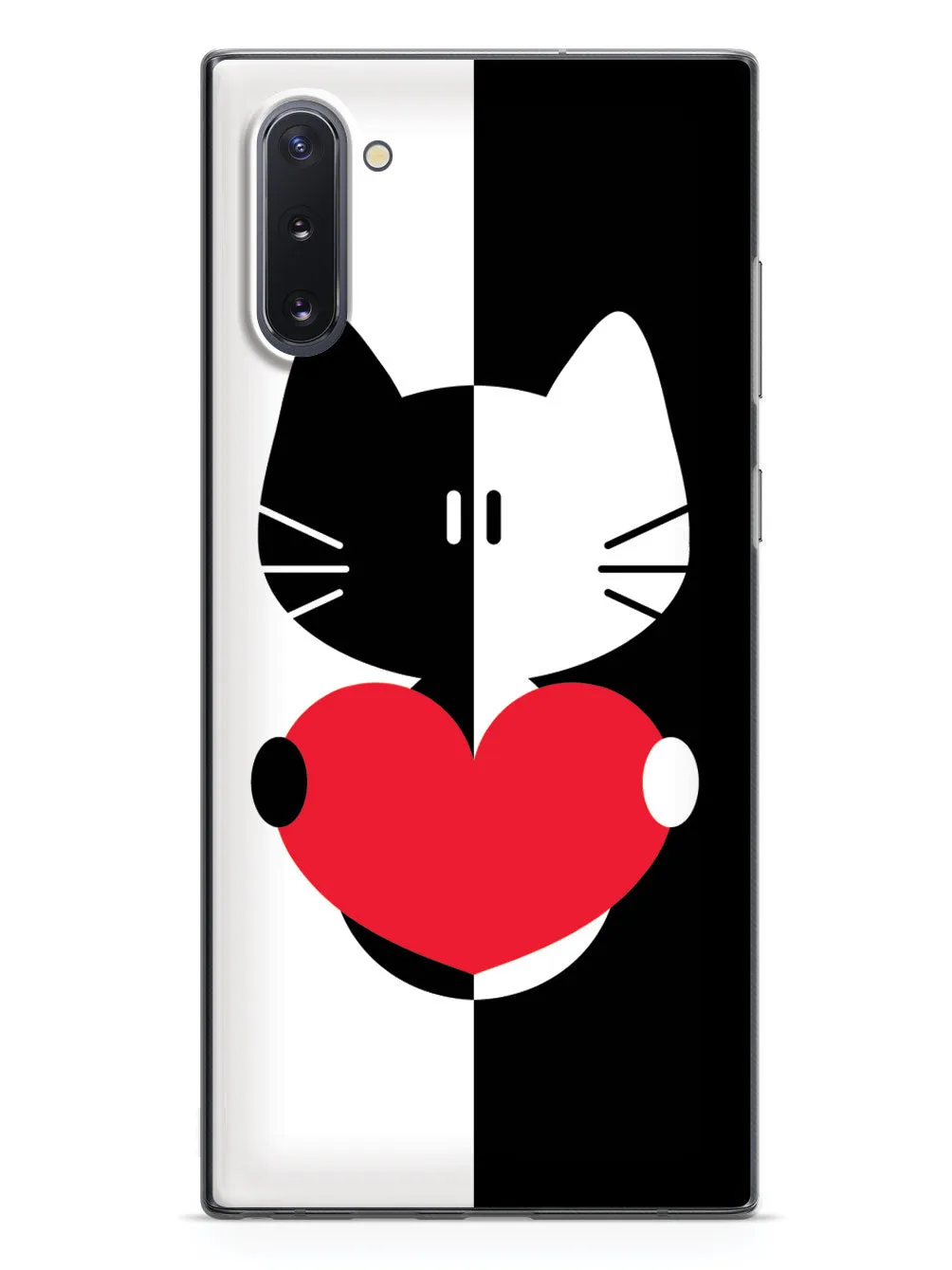 Black & White Cartoon Cat Heart - Black Case