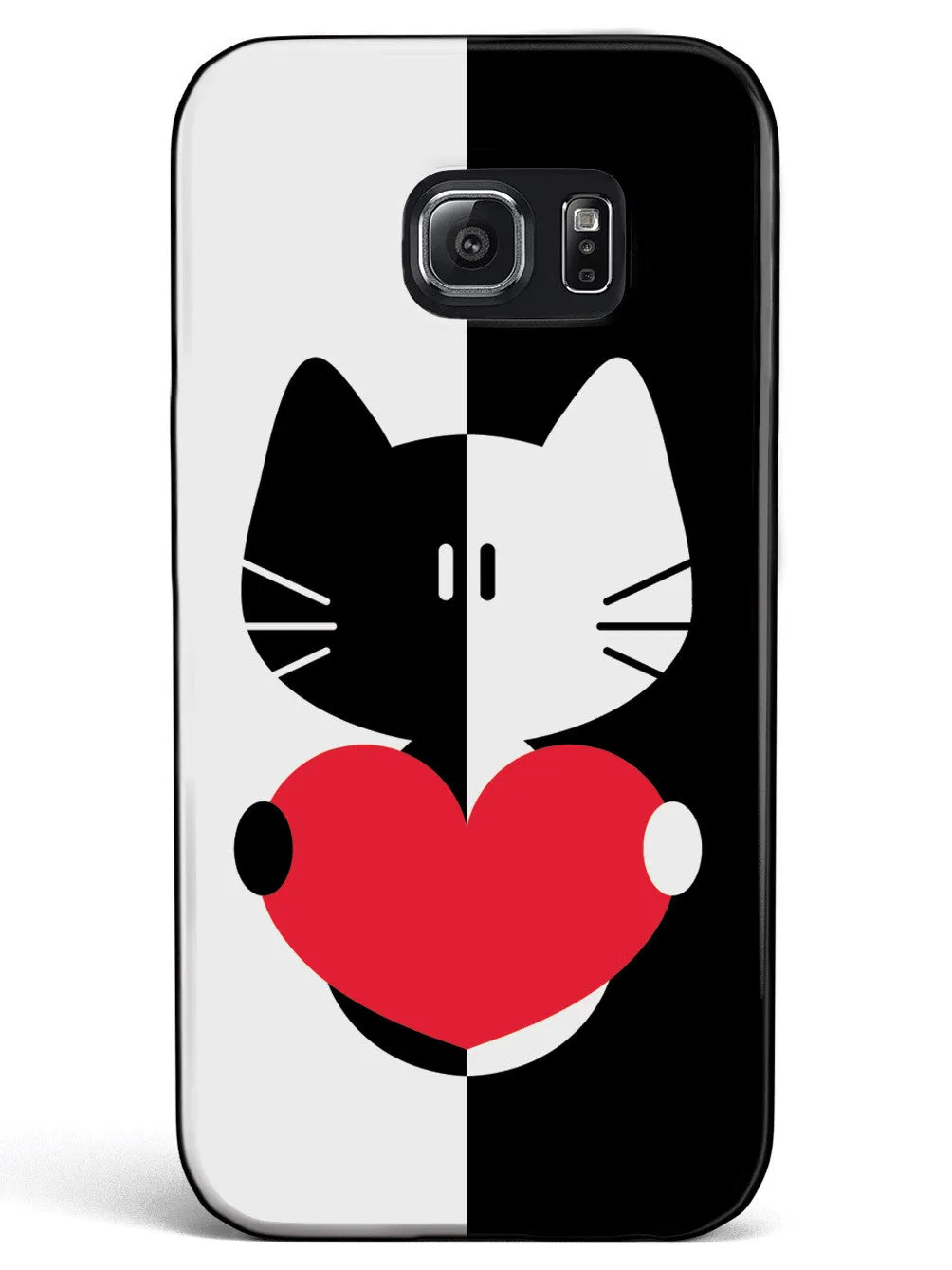 Black & White Cartoon Cat Heart - Black Case
