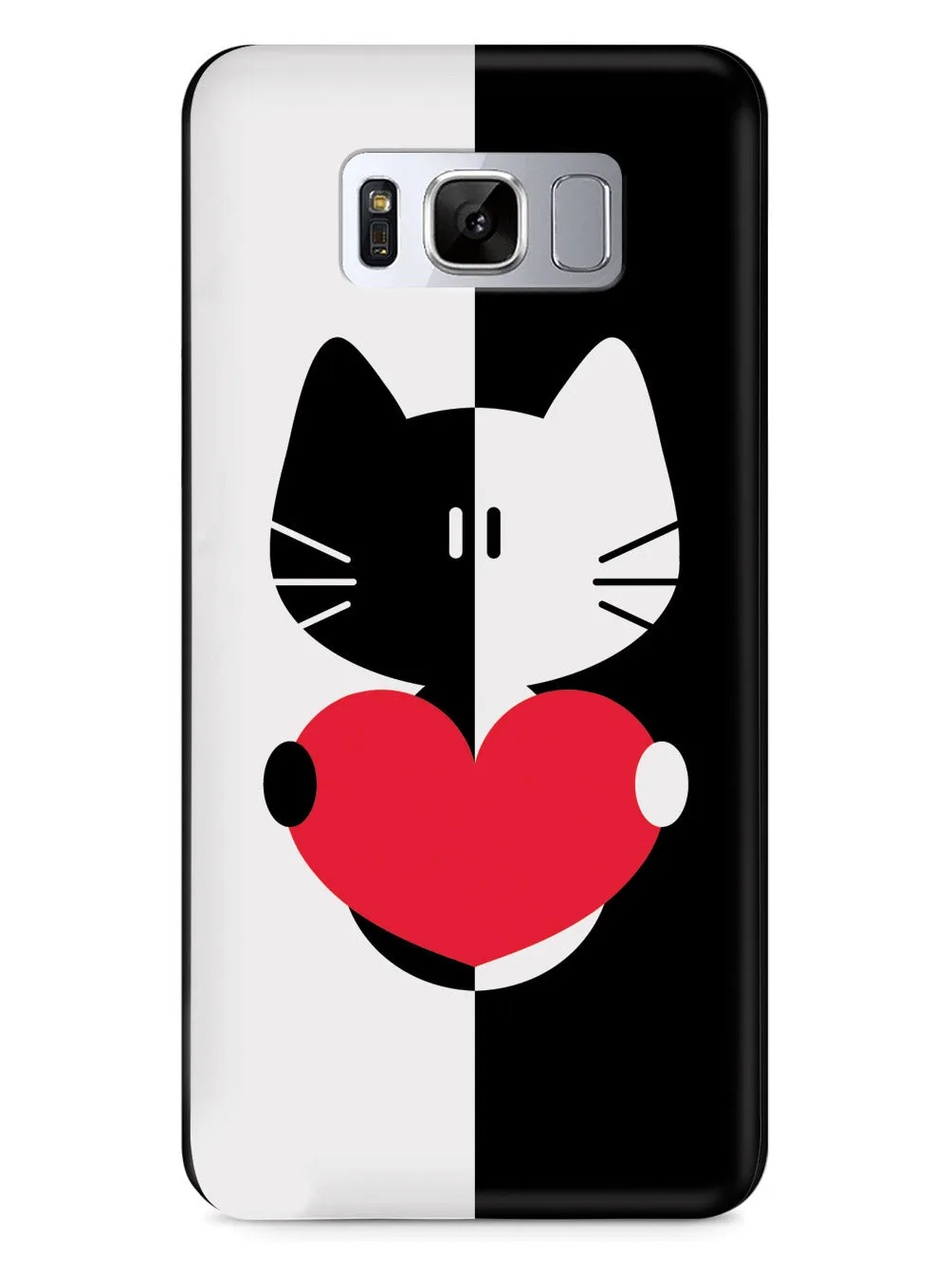 Black & White Cartoon Cat Heart - Black Case