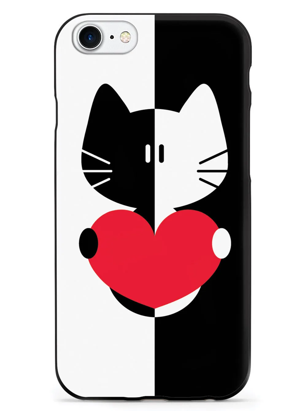 Black & White Cartoon Cat Heart - Black Case