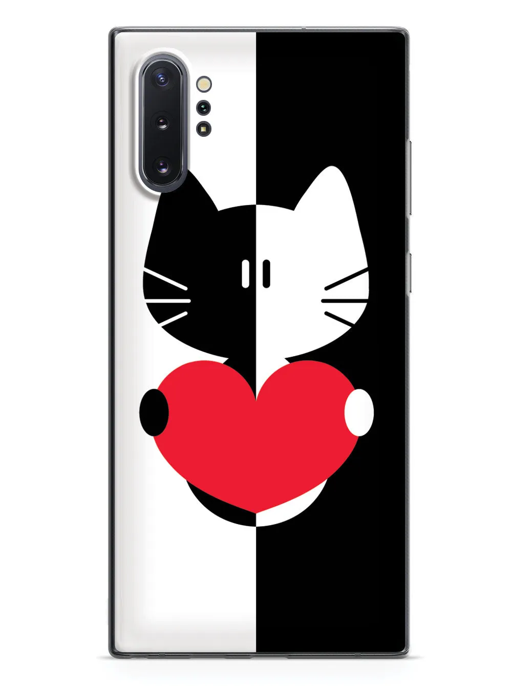 Black & White Cartoon Cat Heart - Black Case