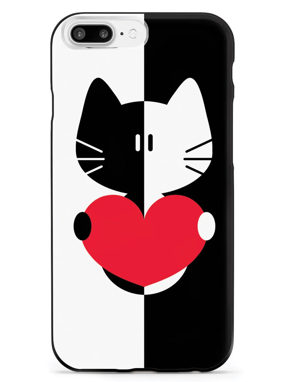Black & White Cartoon Cat Heart - Black Case