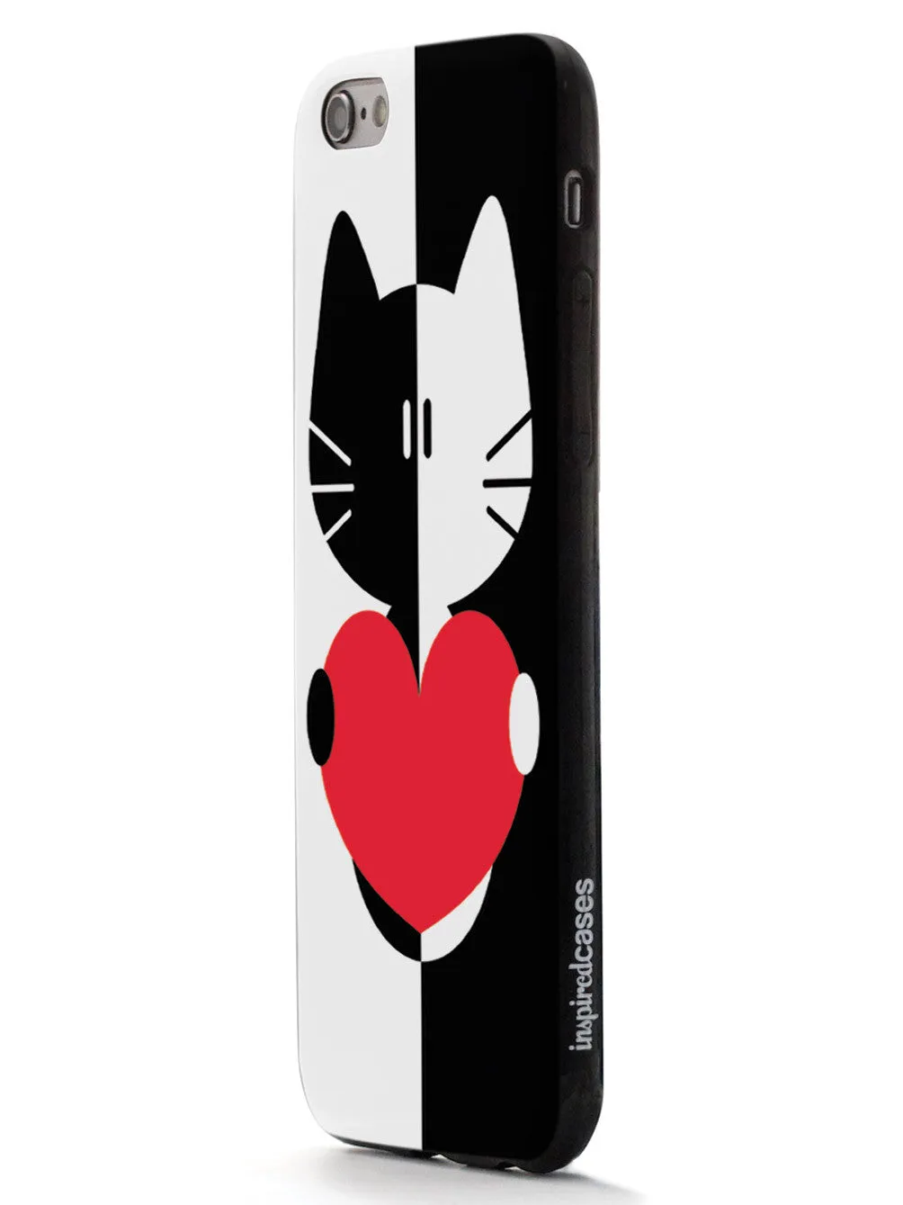 Black & White Cartoon Cat Heart - Black Case