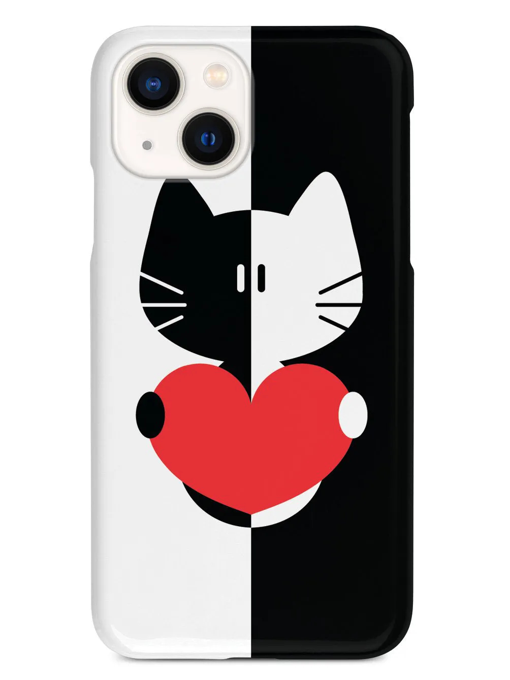 Black & White Cartoon Cat Heart - White Case