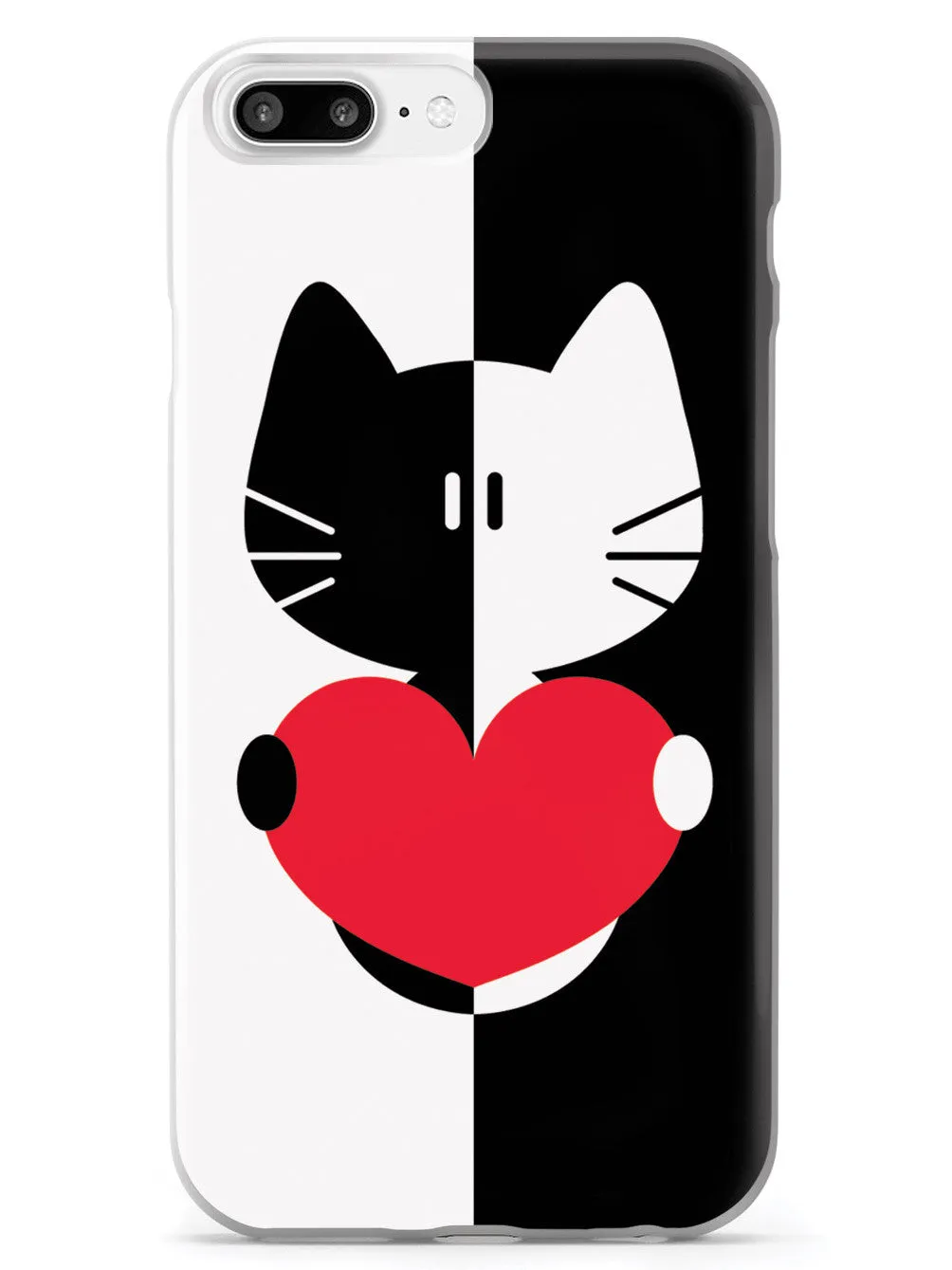 Black & White Cartoon Cat Heart - White Case