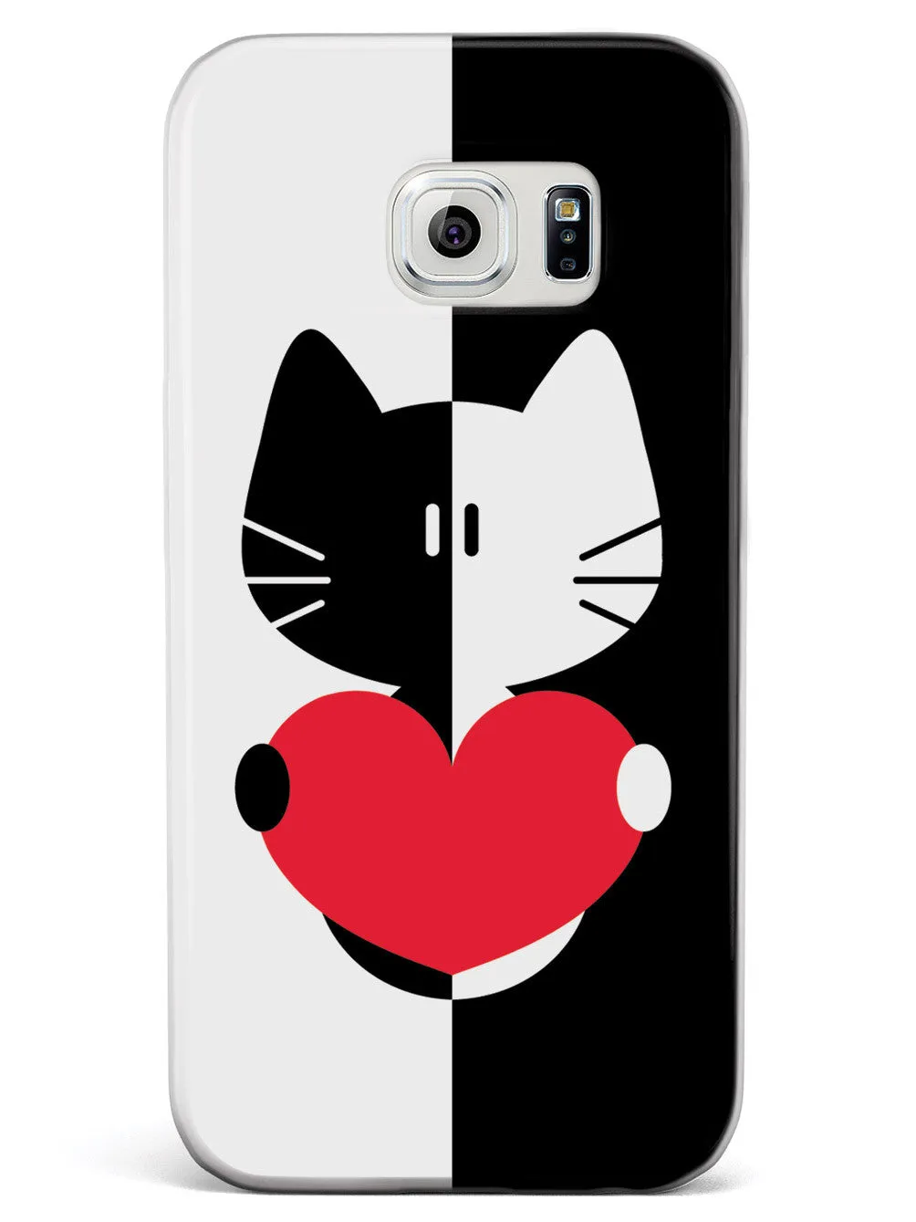 Black & White Cartoon Cat Heart - White Case