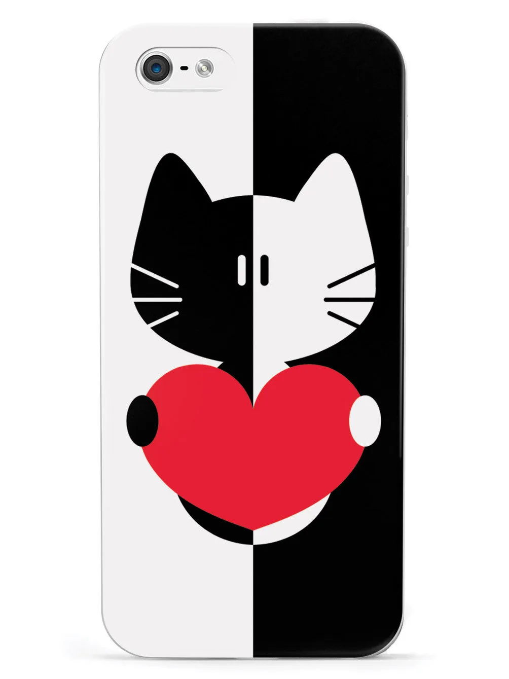 Black & White Cartoon Cat Heart - White Case