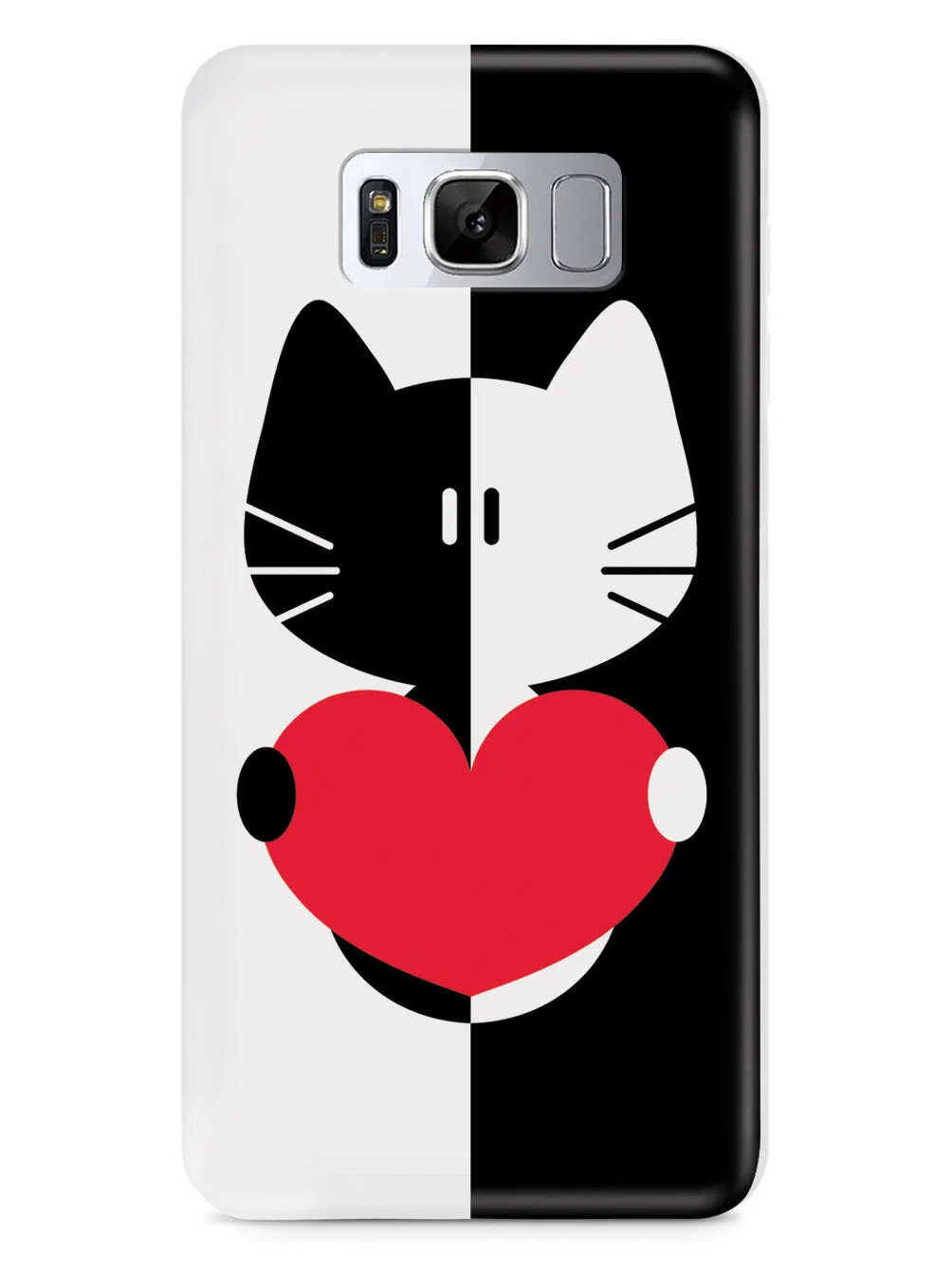 Black & White Cartoon Cat Heart - White Case