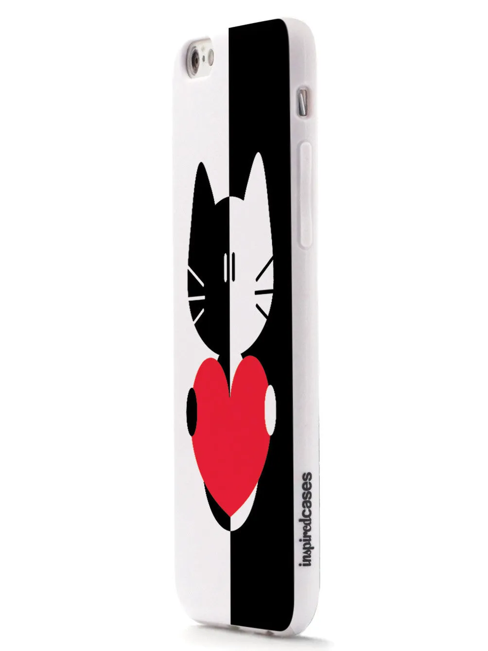 Black & White Cartoon Cat Heart - White Case