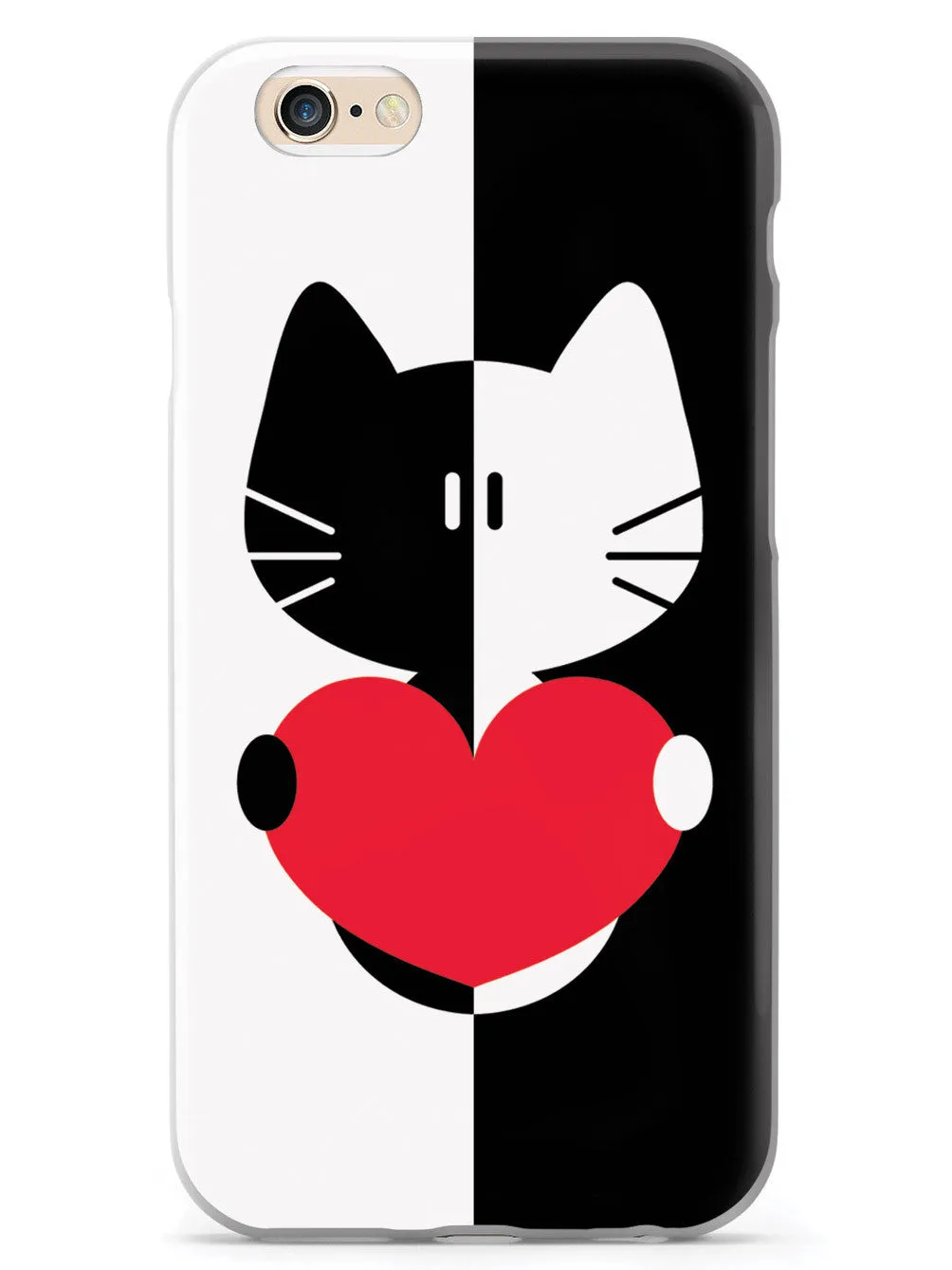 Black & White Cartoon Cat Heart - White Case