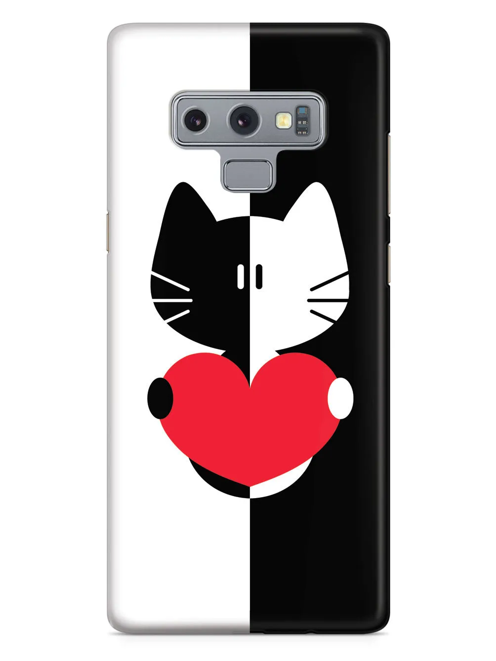 Black & White Cartoon Cat Heart - White Case