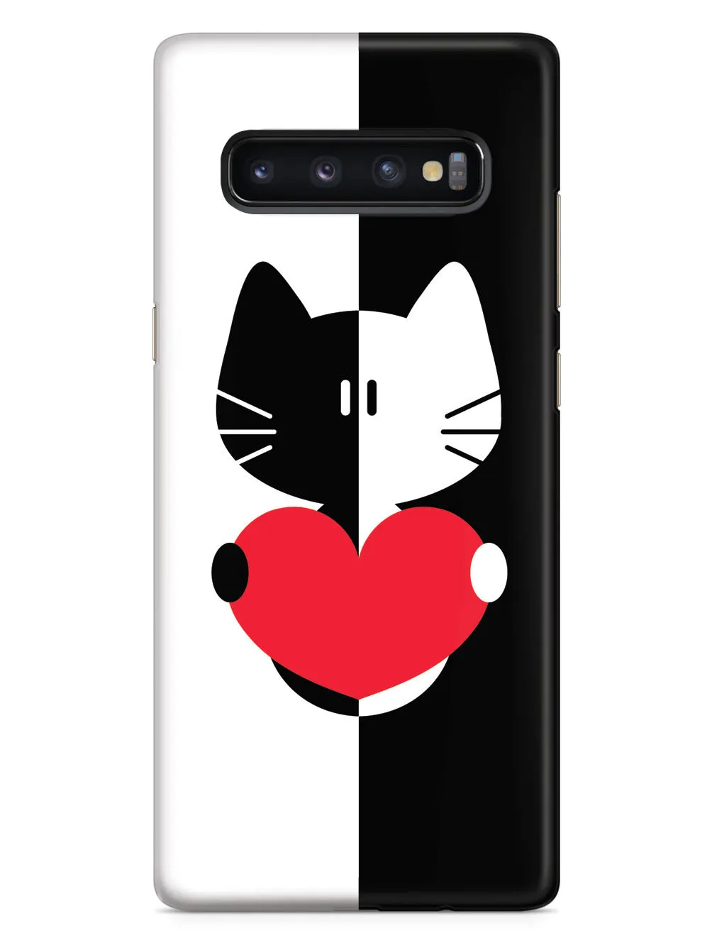 Black & White Cartoon Cat Heart - White Case