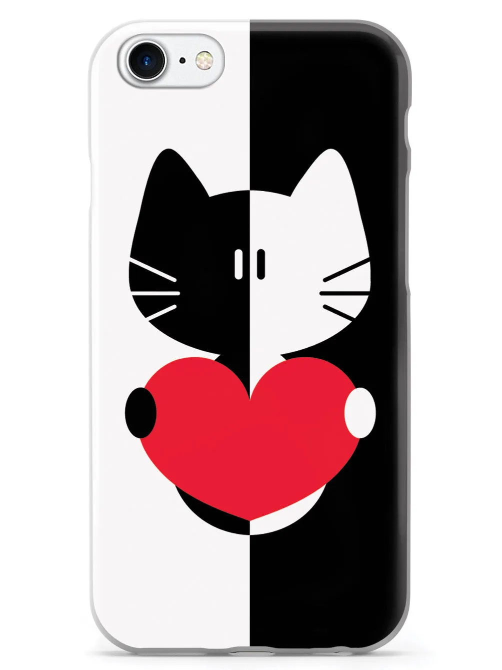 Black & White Cartoon Cat Heart - White Case