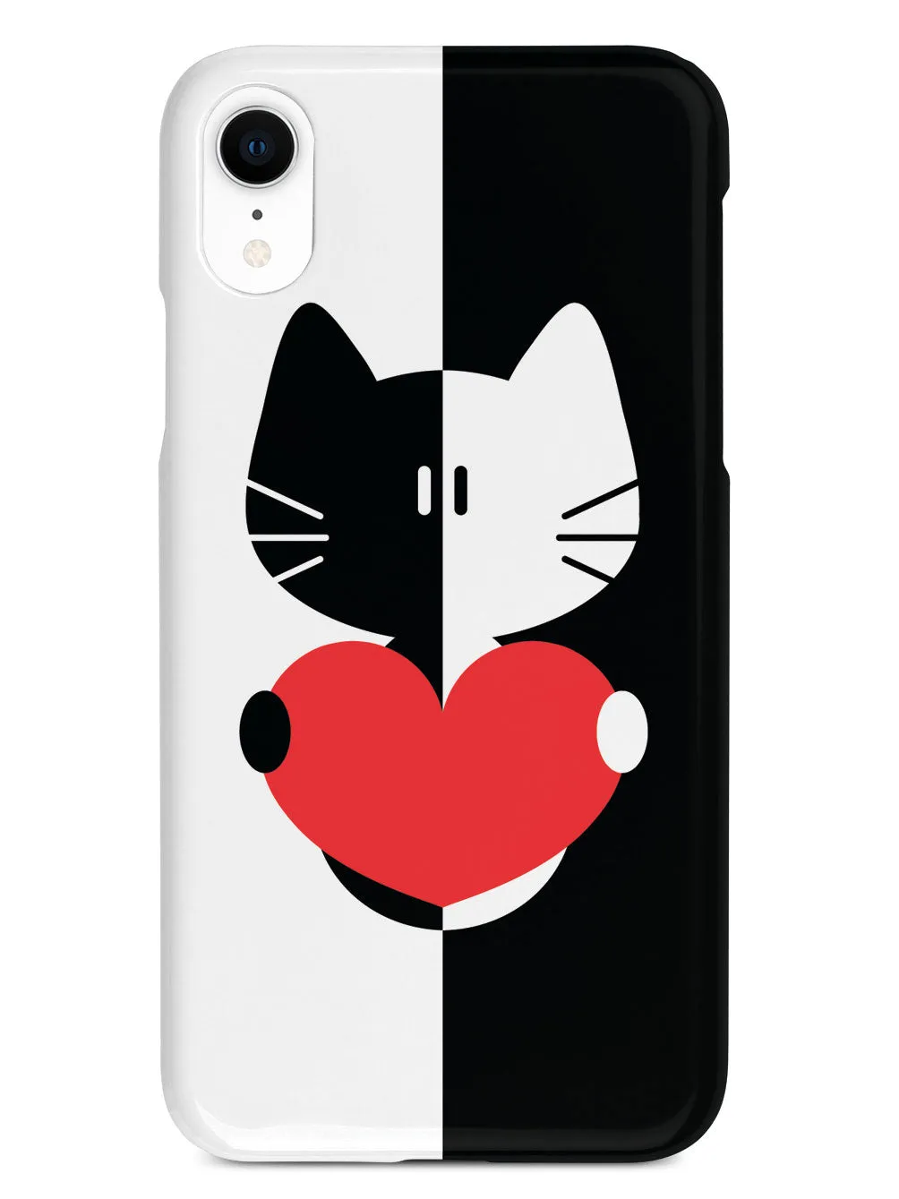 Black & White Cartoon Cat Heart - White Case