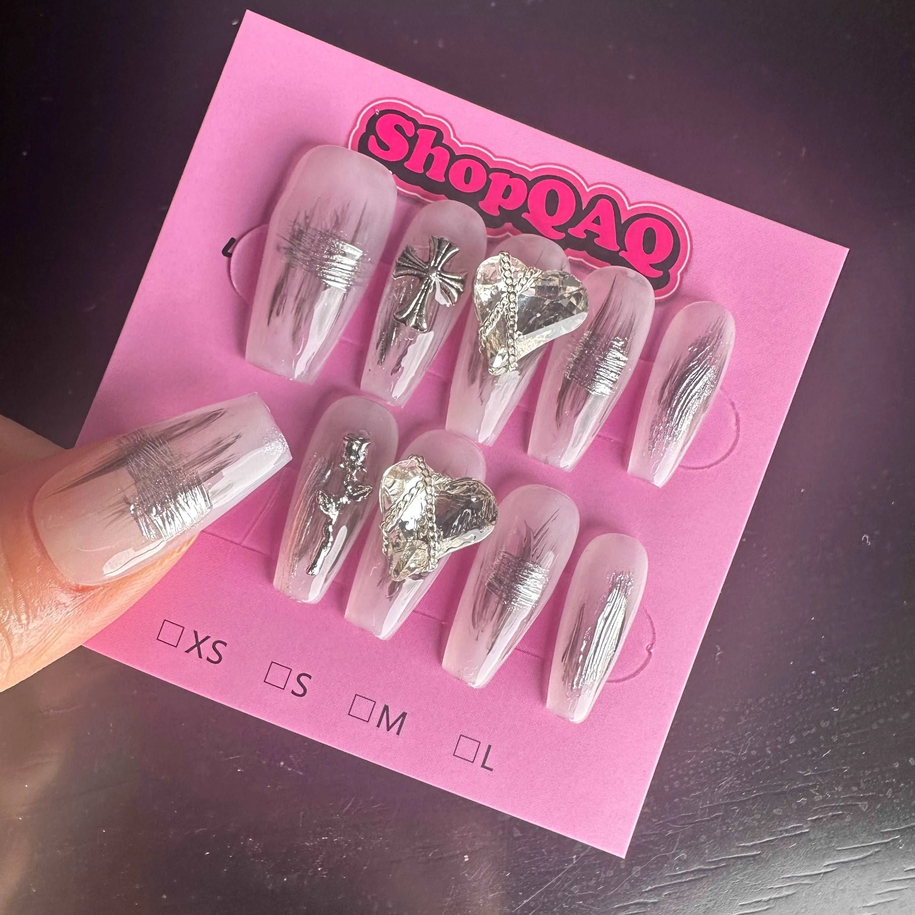 Black & White Prologue" Gradient Dark Cyberpunk Handcrafted Press-On Nails