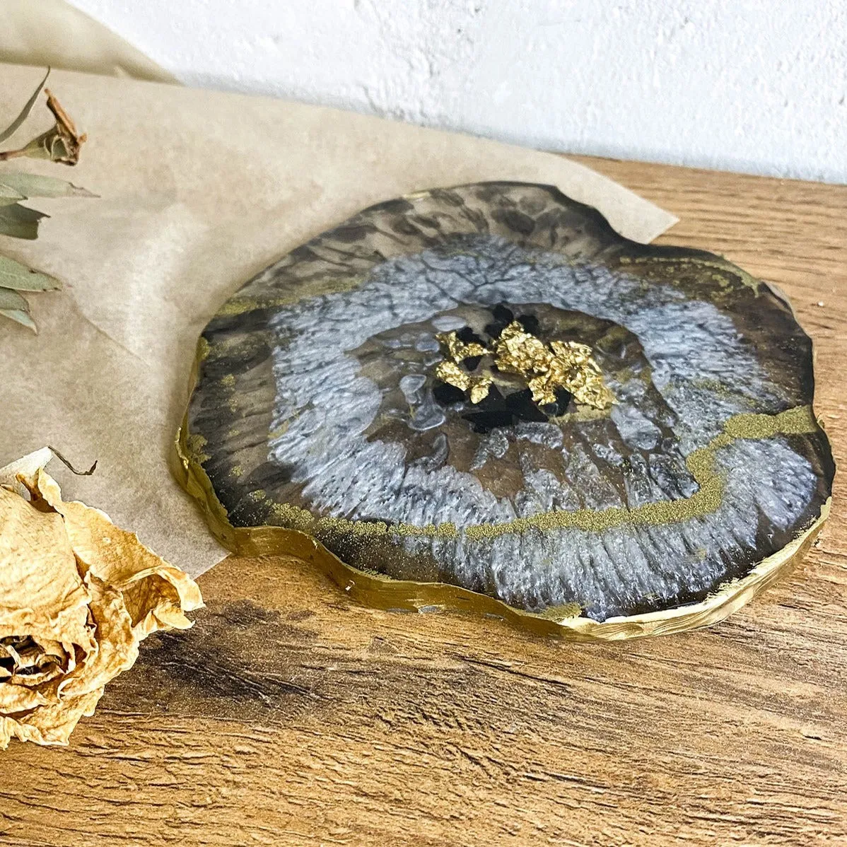 Black and Gold Handmade Epoxy Resin Coaster