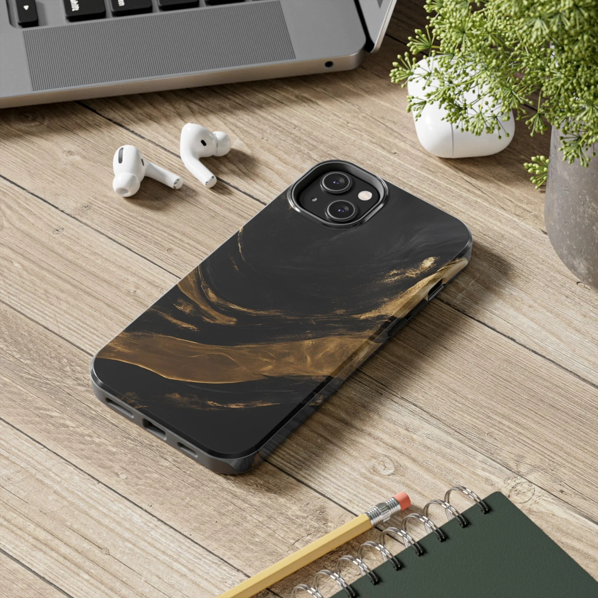 Black And Gold Phone Case - Abstract Minimalist Design, Sleek Artistic Style for iPhone & Samsung