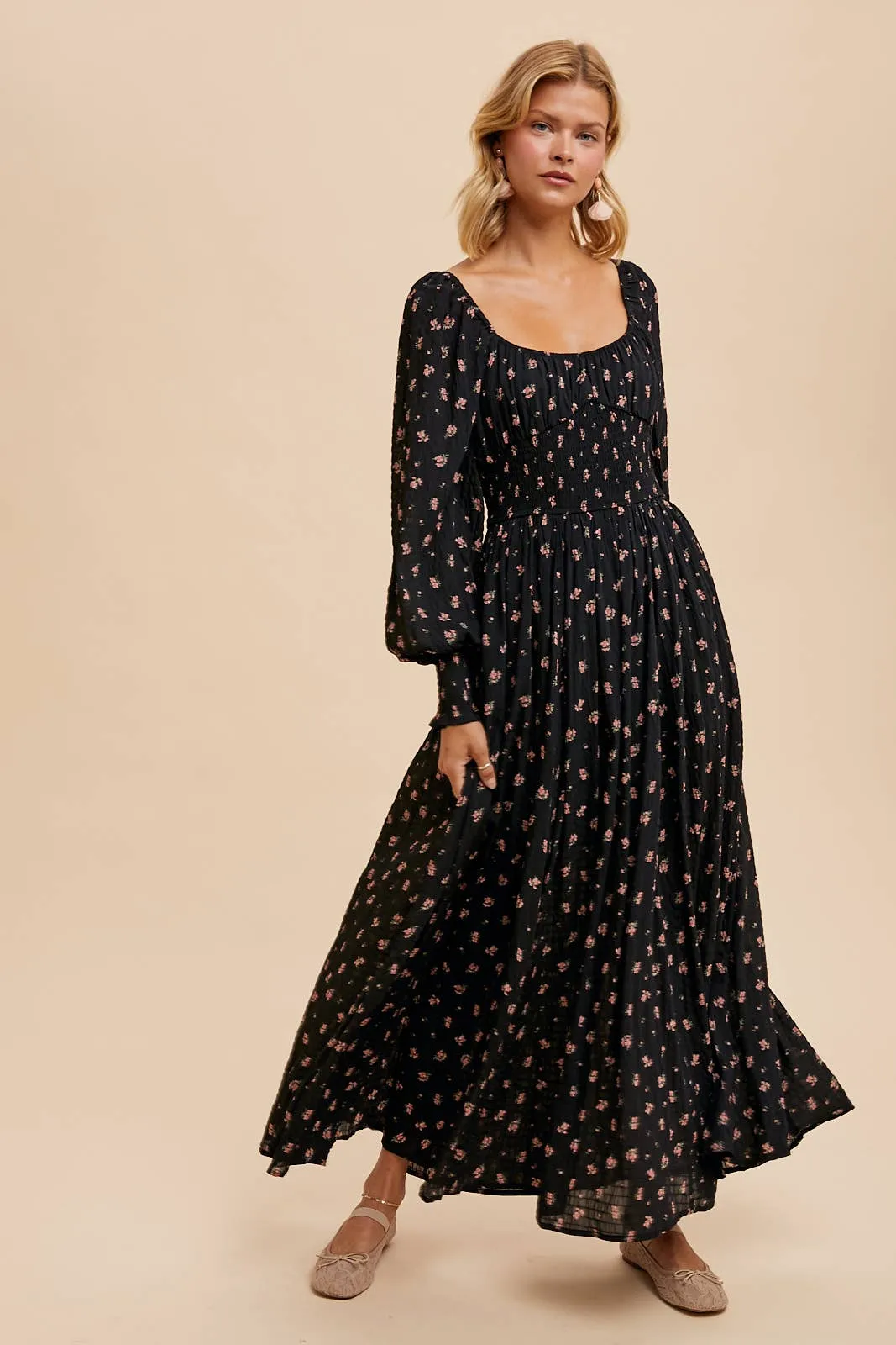 Black Floral Sweetheart Maxi Dress