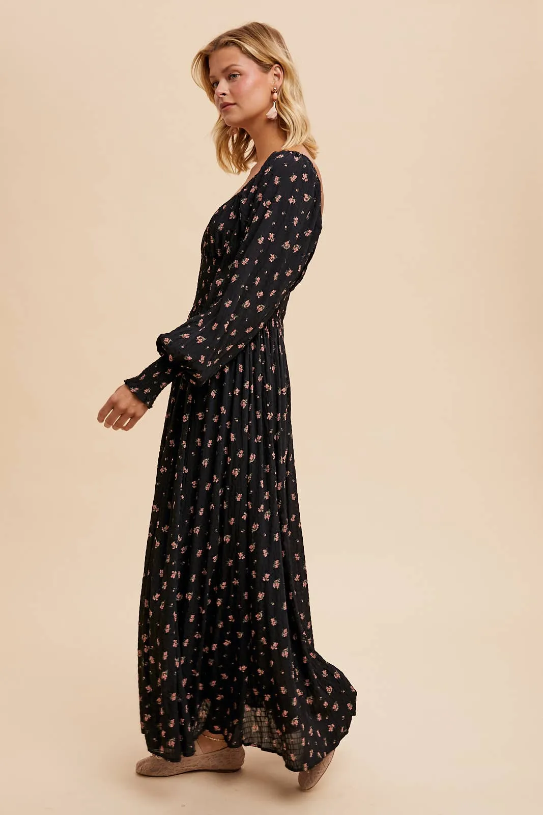 Black Floral Sweetheart Maxi Dress