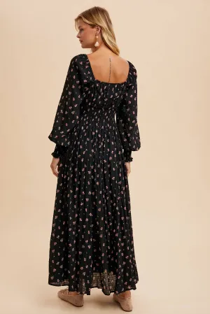 Black Floral Sweetheart Maxi Dress