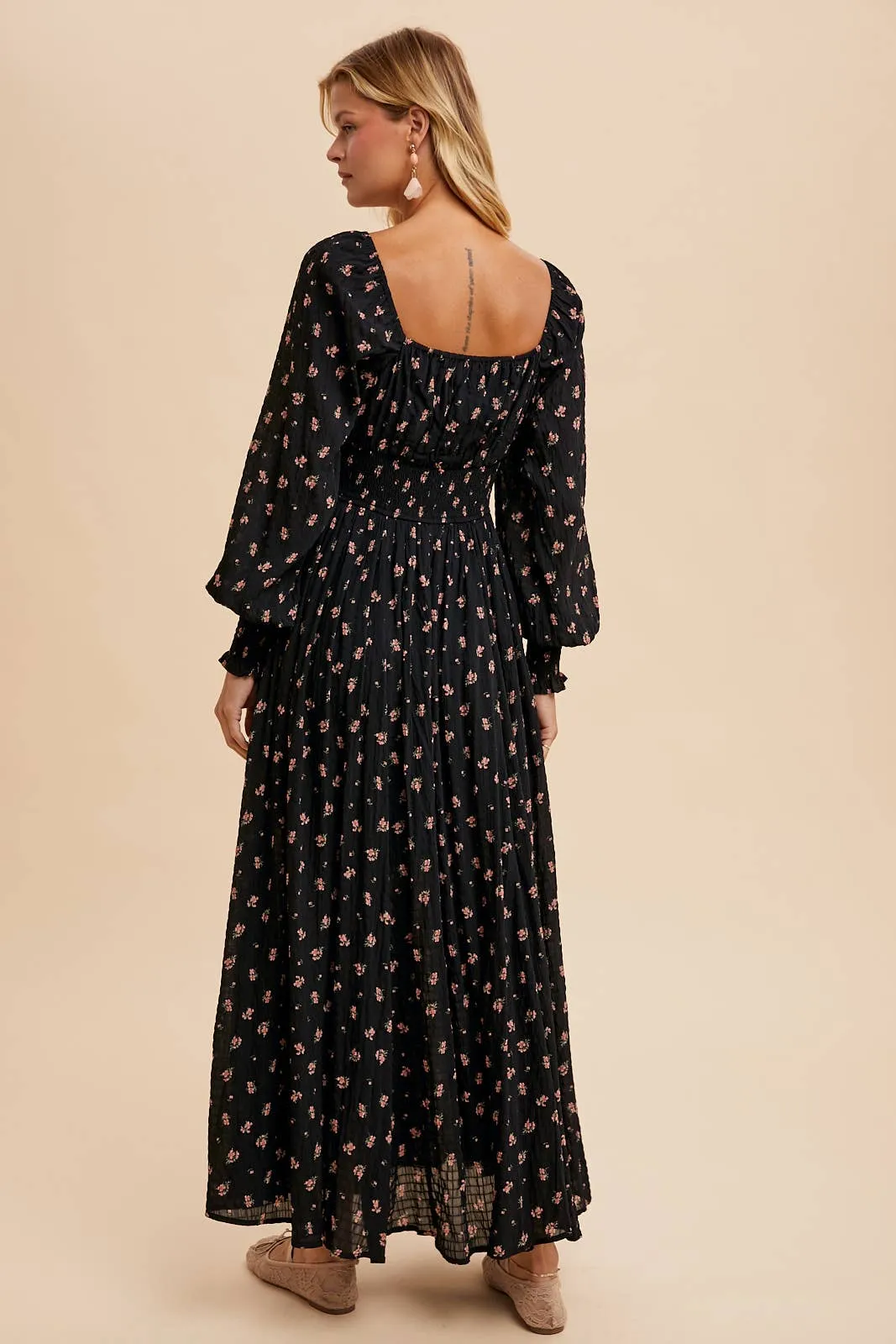 Black Floral Sweetheart Maxi Dress