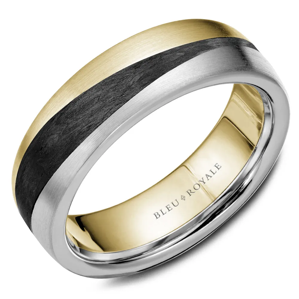 Bleu Royale Distinct Wedding Band 7.00mm 18k Gold & Forged Carbon Fiber