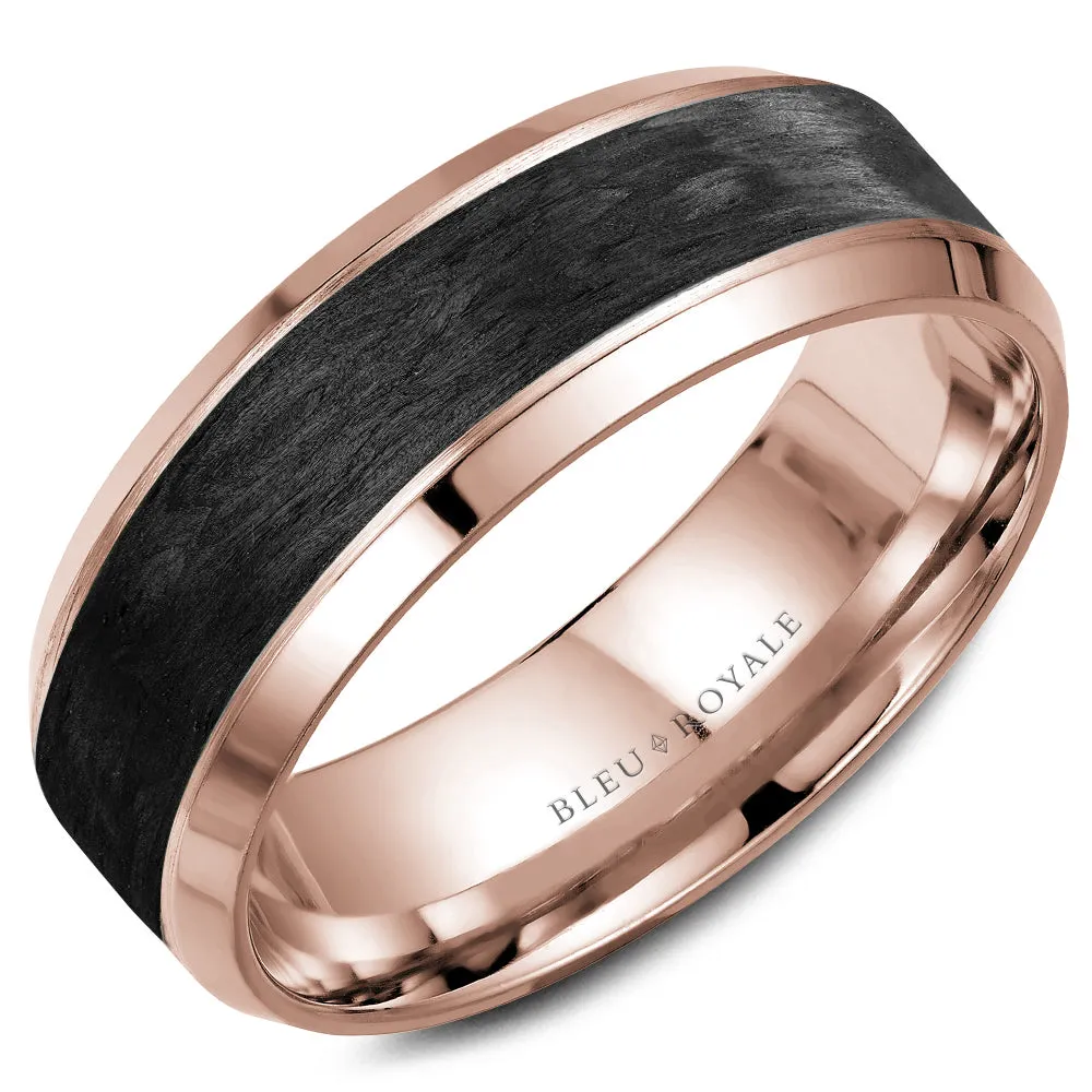 Bleu Royale Distinct Wedding Band 7.50mm 14k Gold & Forged Carbon Fiber