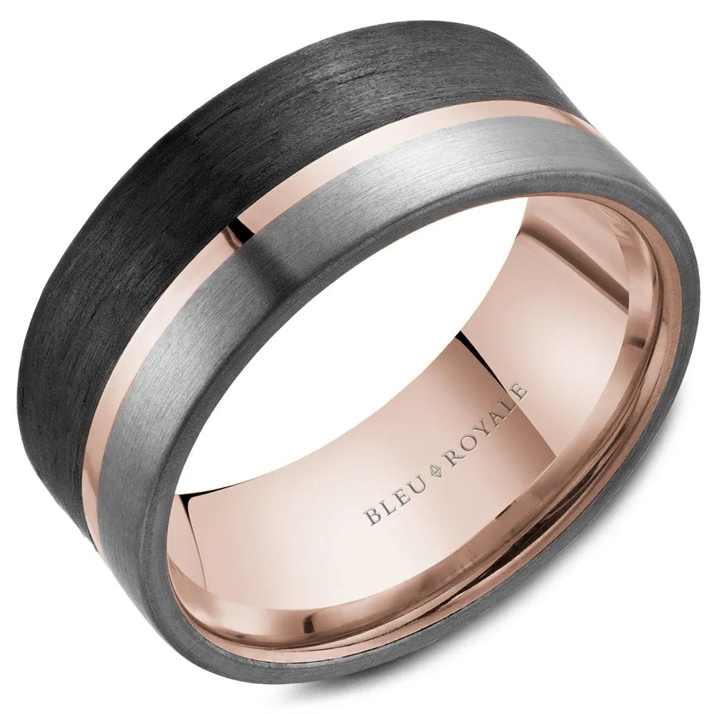 Bleu Royale Wedding Band 9.00mm 14k Gold/Forged Carbon Fiber/Tantalum