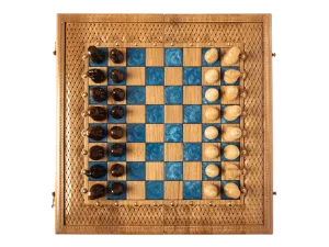 Blue Epoxy Classic Chess with Backgammon. Made for parashuteHome.