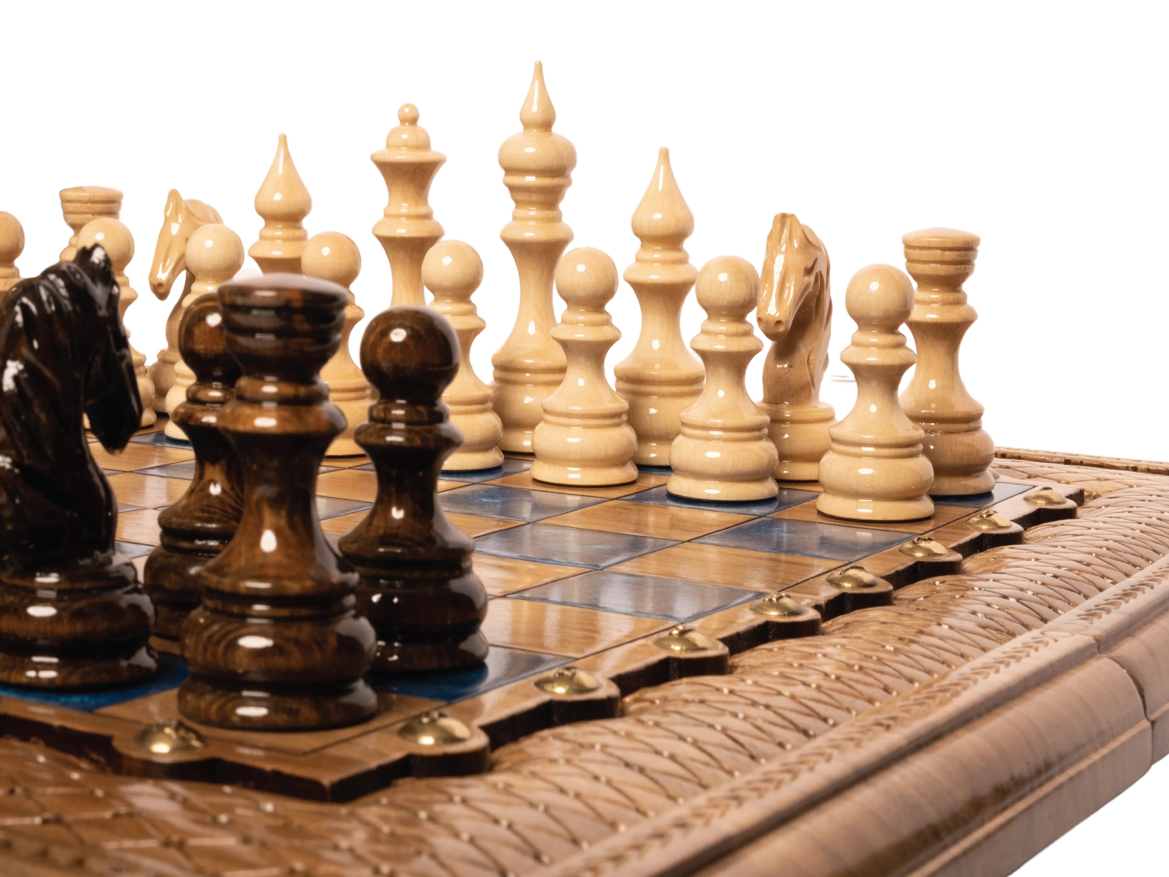 Blue Epoxy Classic Chess with Backgammon. Made for parashuteHome.