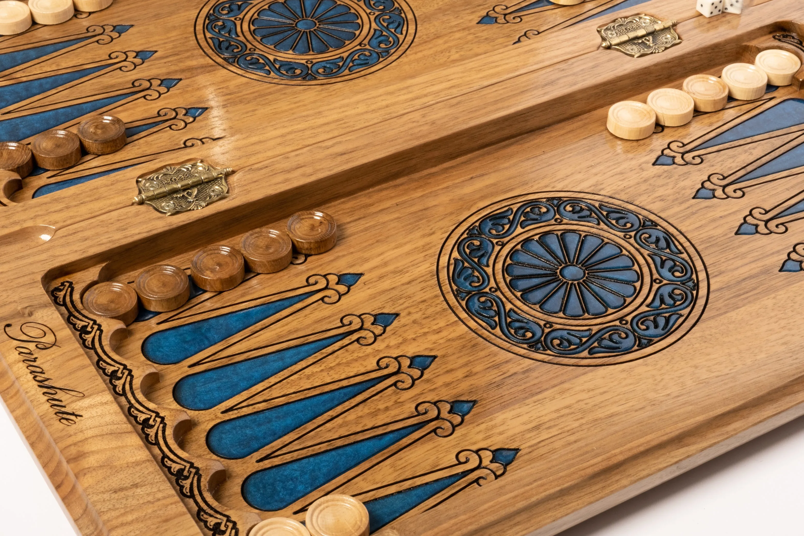 Blue Epoxy Classic Chess with Backgammon. Made for parashuteHome.