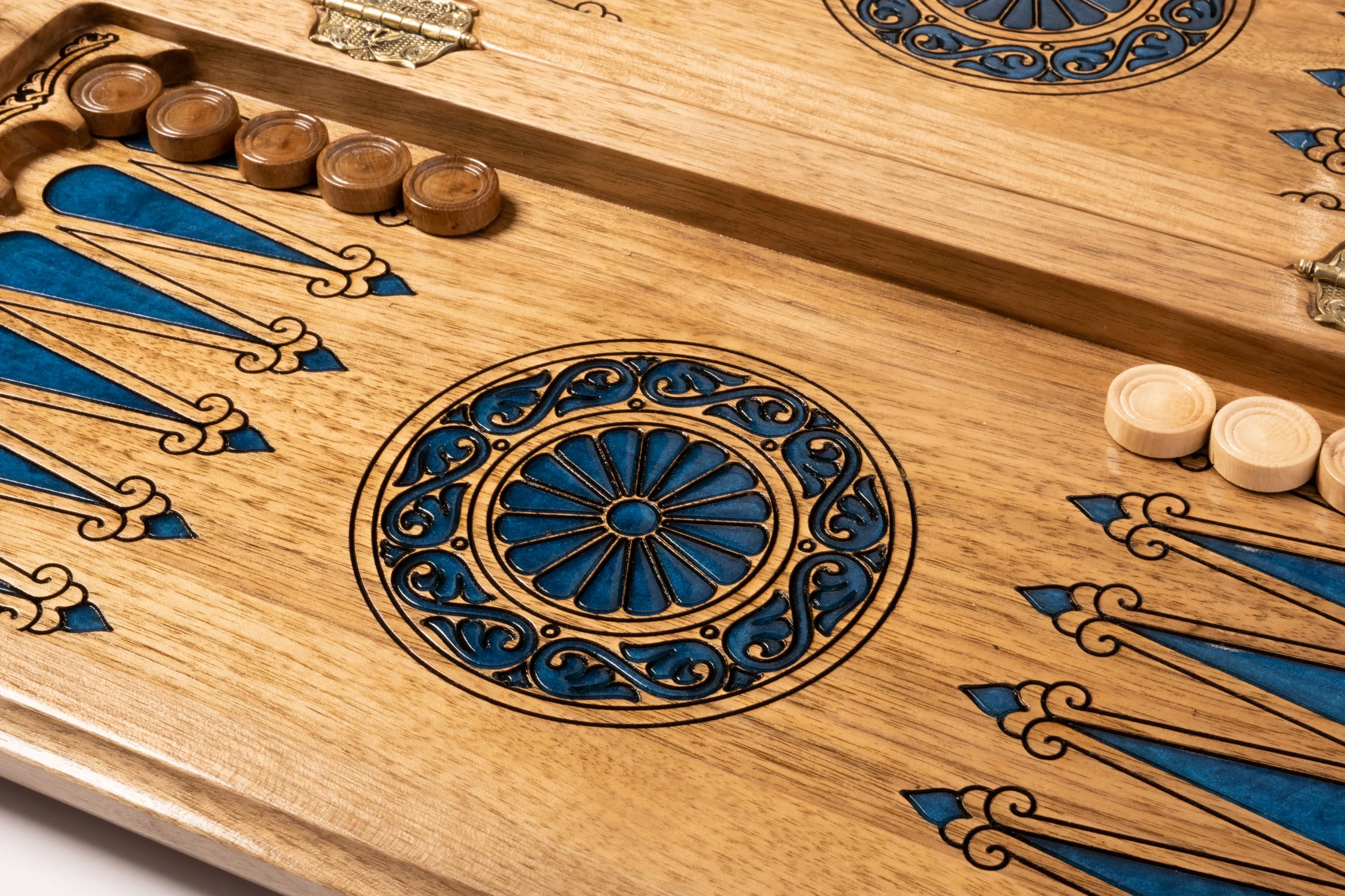 Blue Epoxy Classic Chess with Backgammon. Made for parashuteHome.