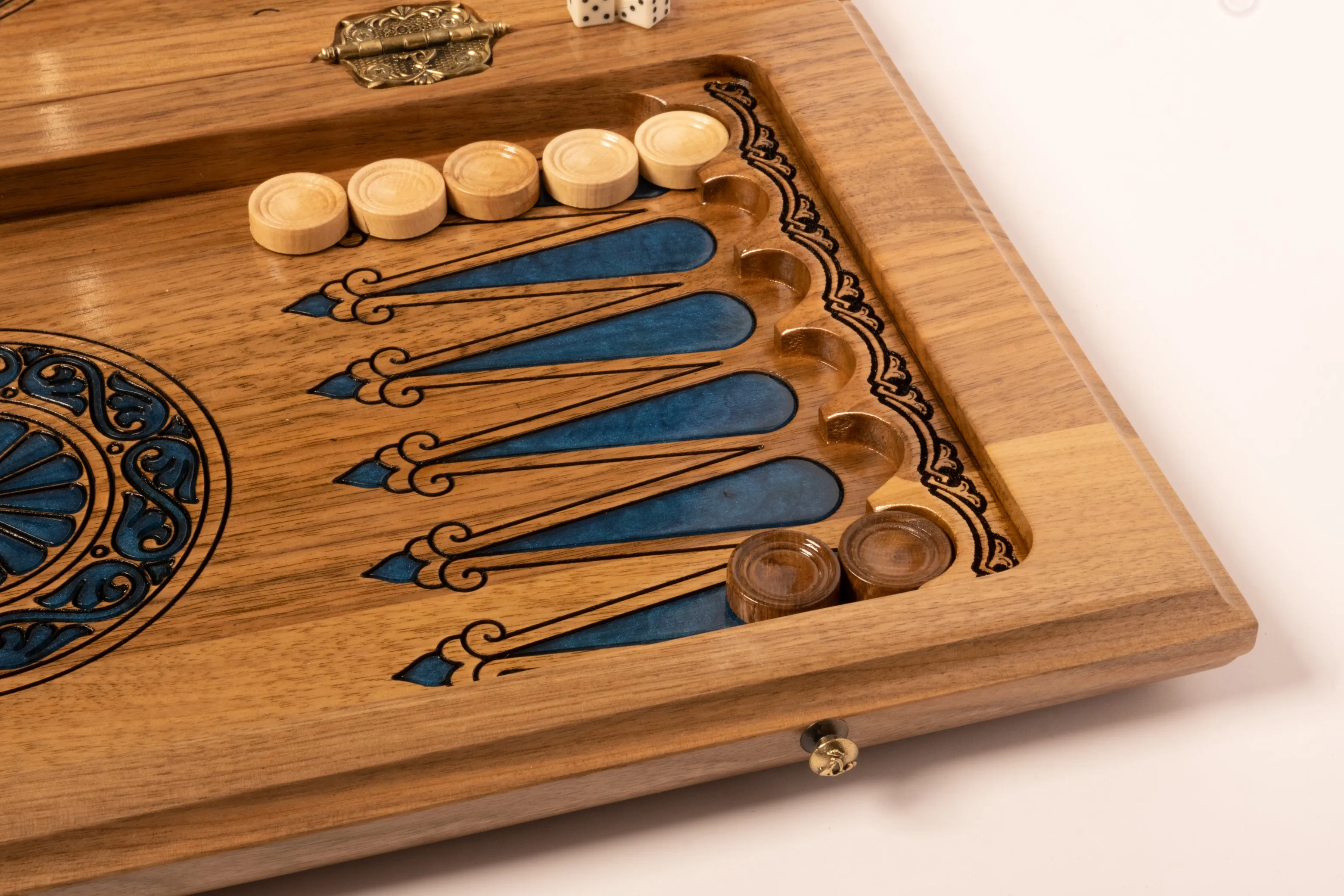 Blue Epoxy Classic Chess with Backgammon. Made for parashuteHome.