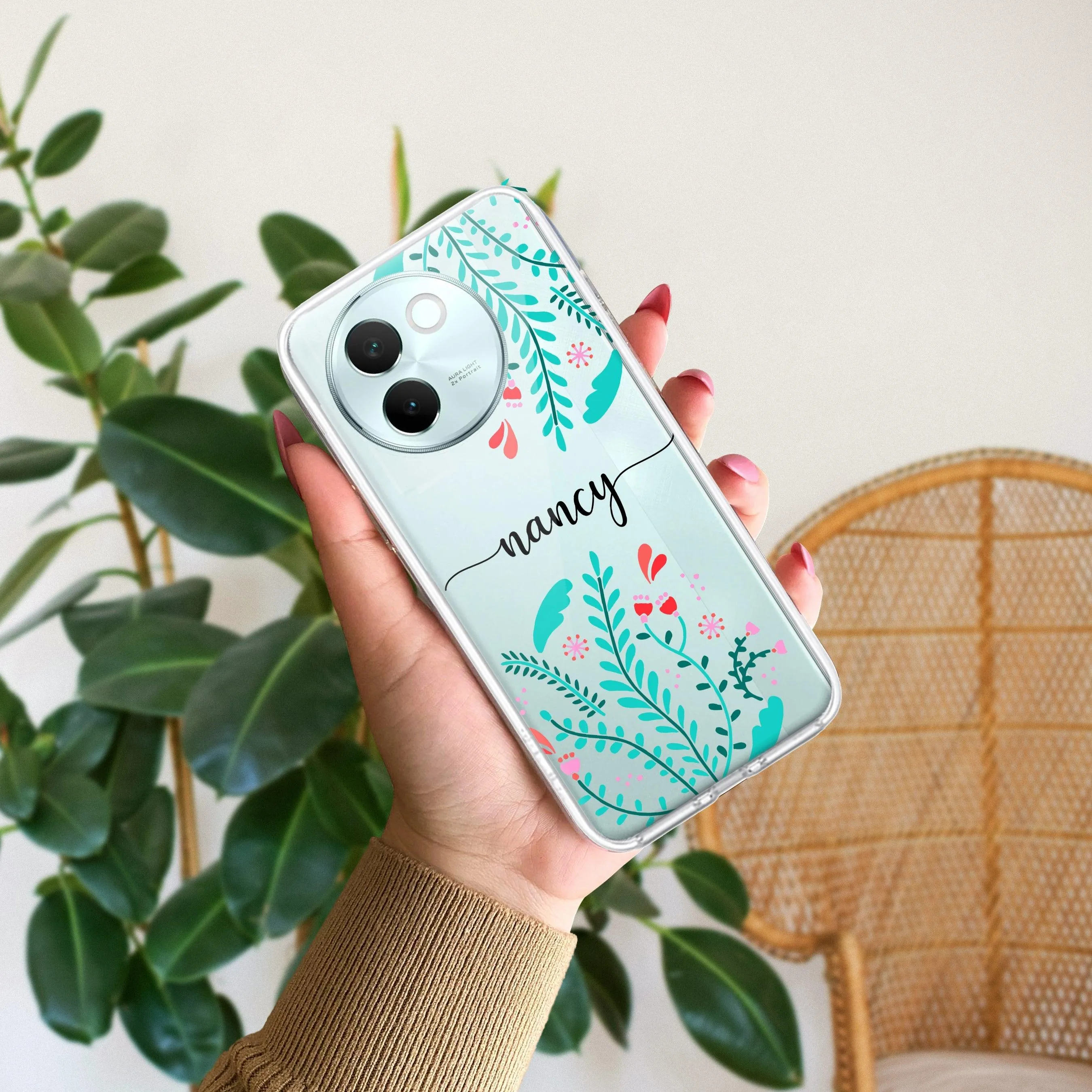 Blue Floral Customize Transparent Silicon Case For Vivo