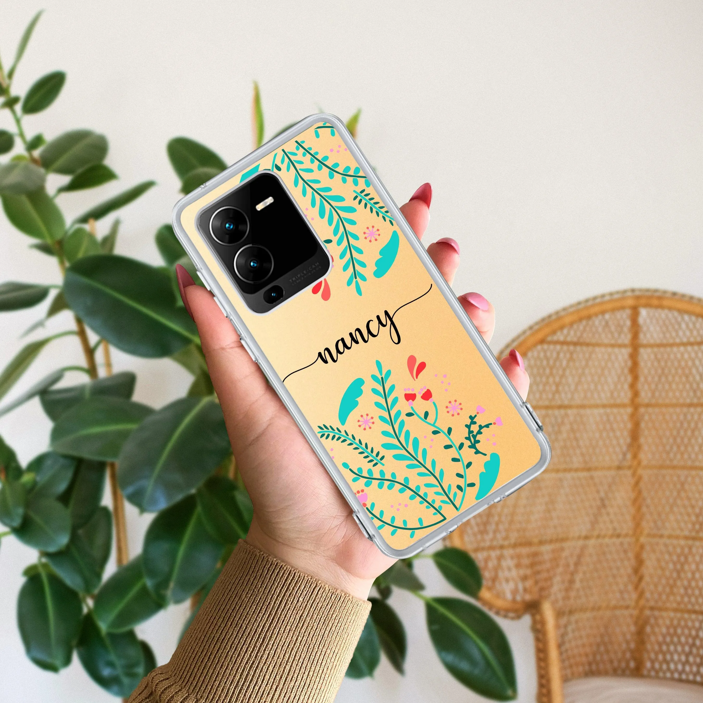 Blue Floral Customize Transparent Silicon Case For Vivo